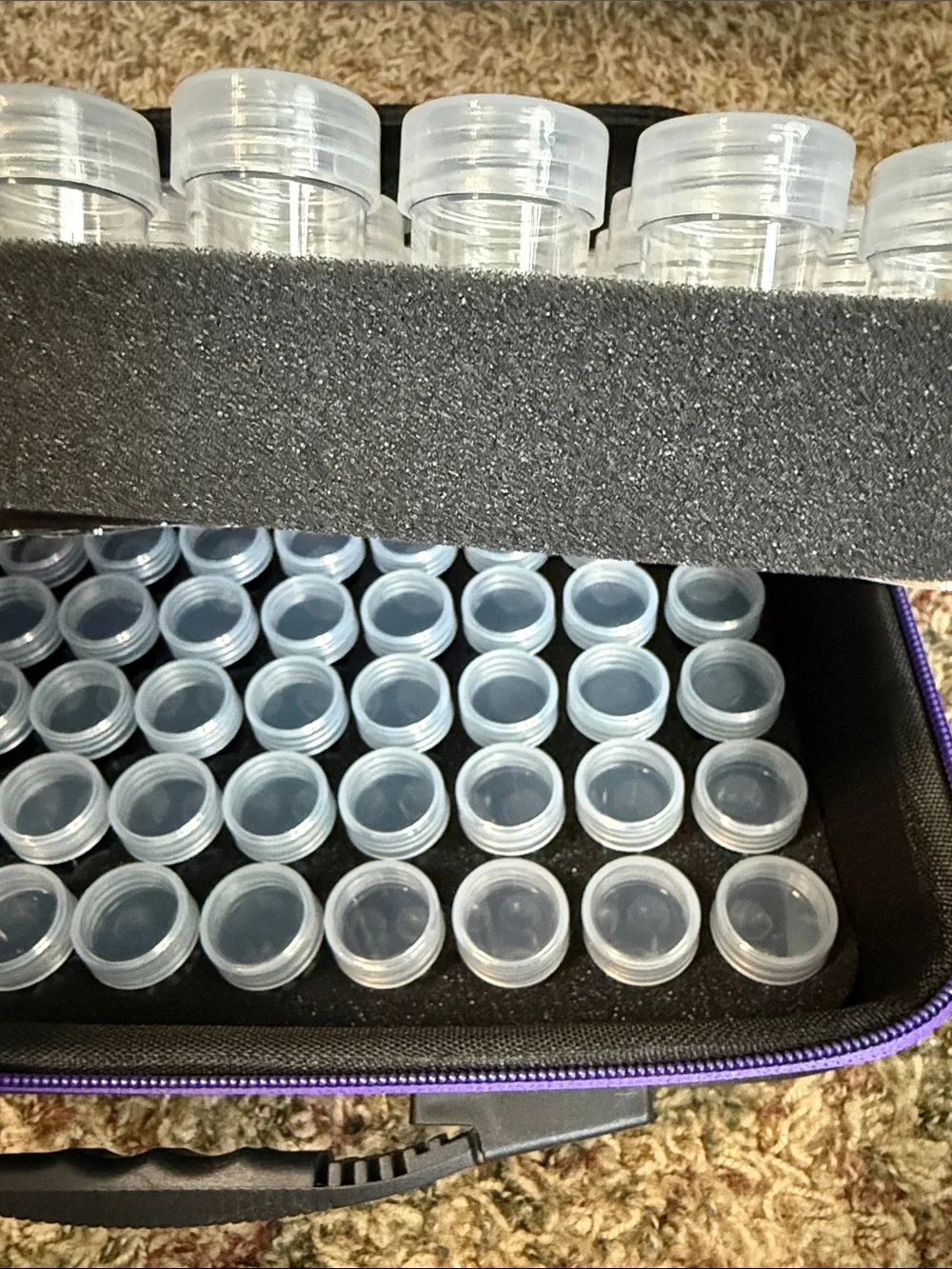 Purple Storage Case with 120 Clear Plastic Jars - and tool kit